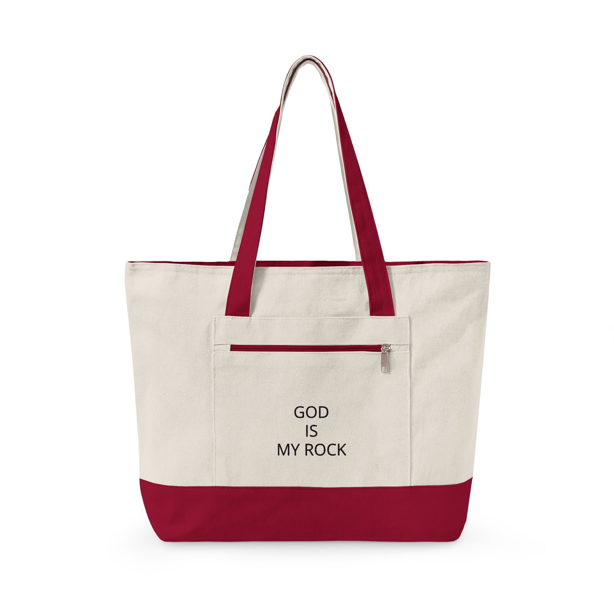 God Is My Rock Zippered Canvas Tote — Faith-Based Everyday Carry Bag
