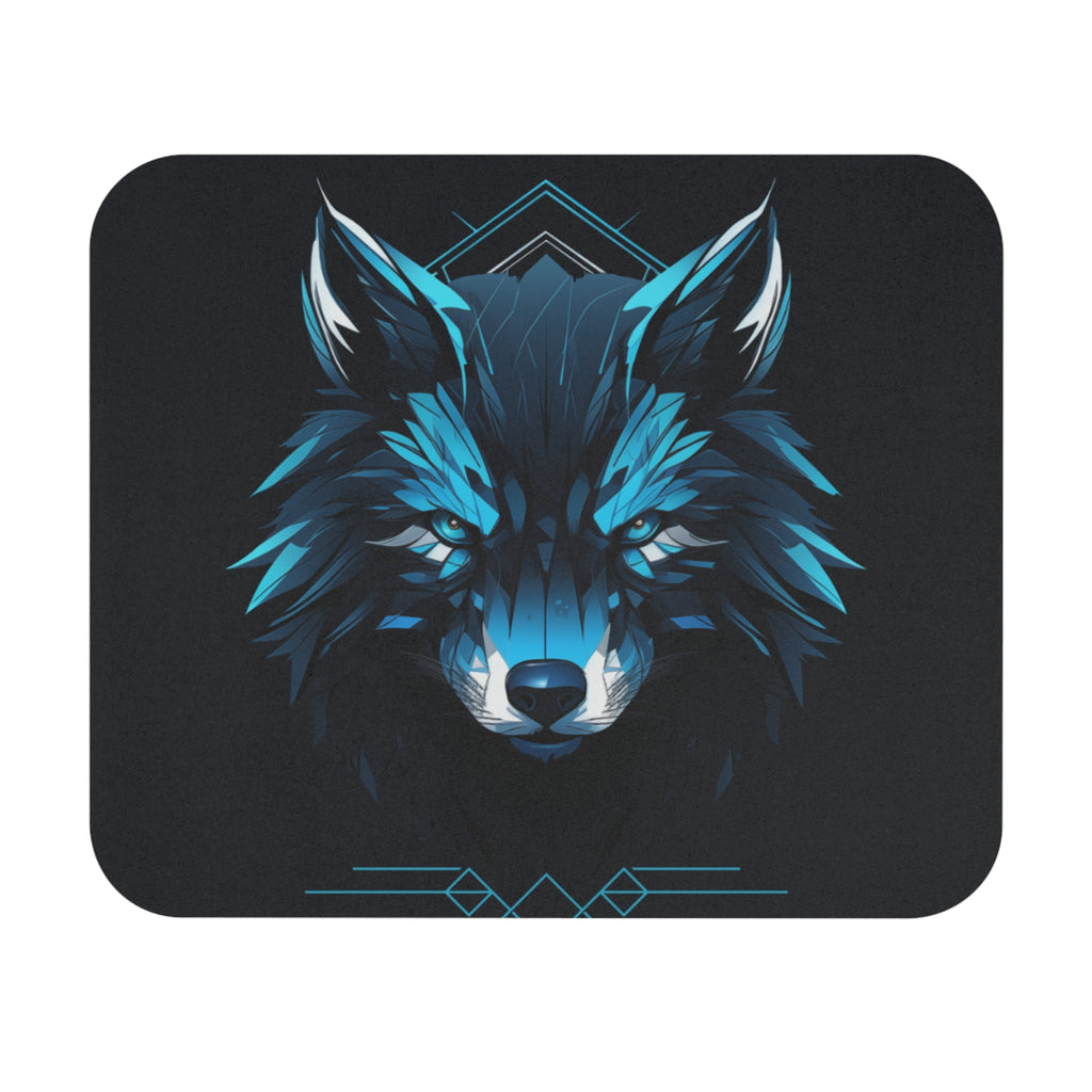 Blue Neon Wolf Gaming Mouse Pad — Rectangular RGB-Style Desk Mat