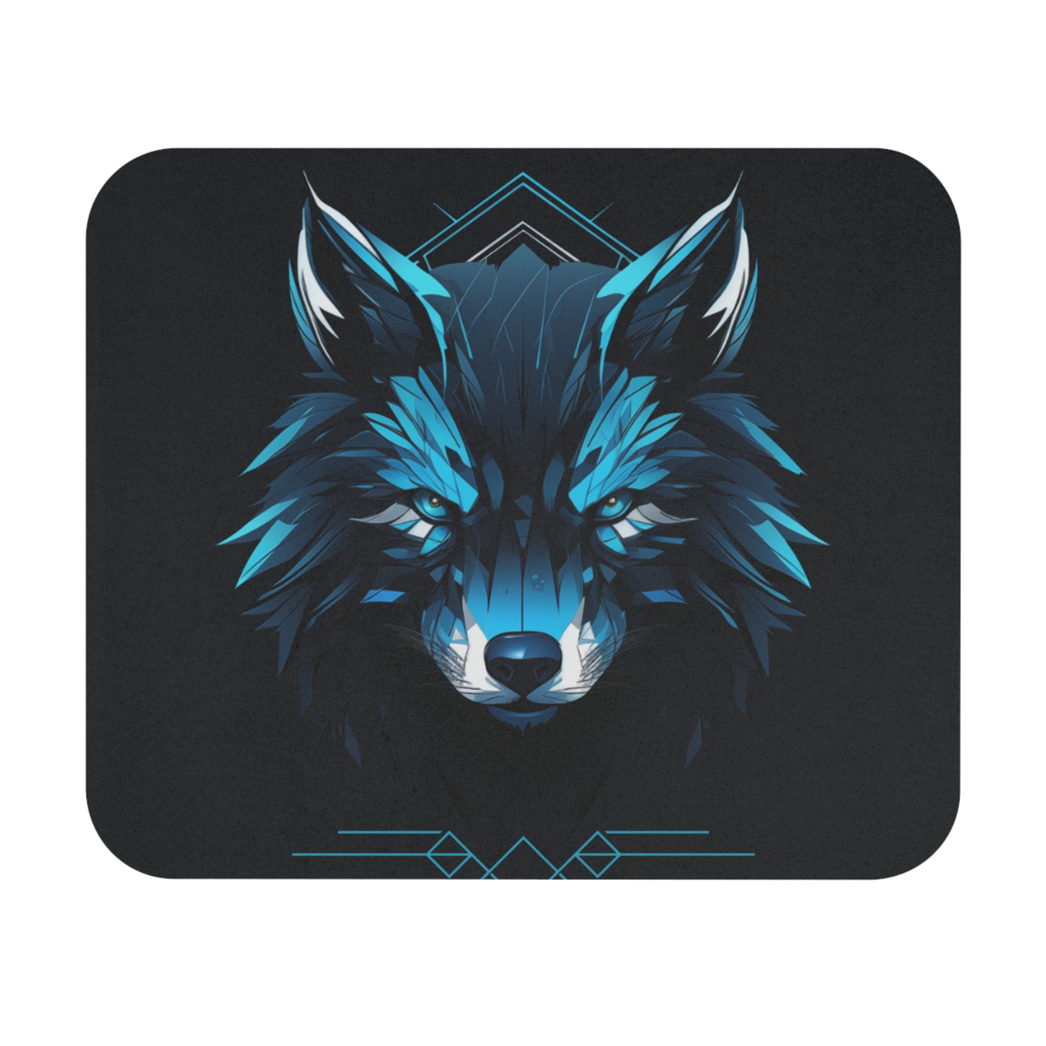 Blue Neon Wolf Gaming Mouse Pad — Rectangular RGB-Style Desk Mat
