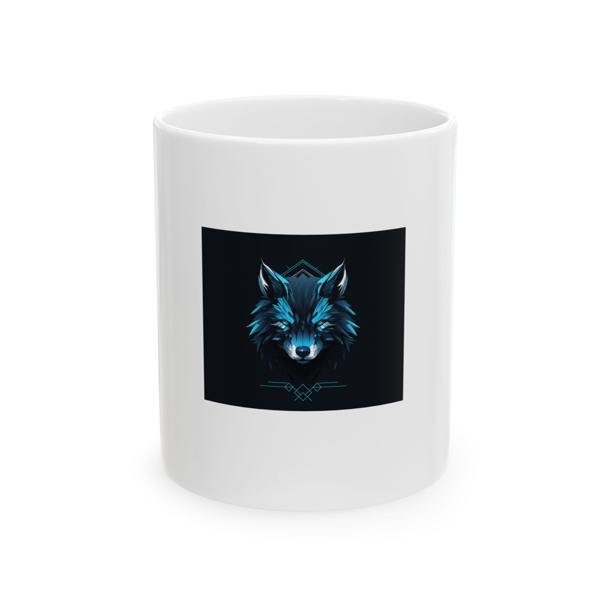 Blue Geometric Wolf Ceramic Mug — 11oz & 15oz