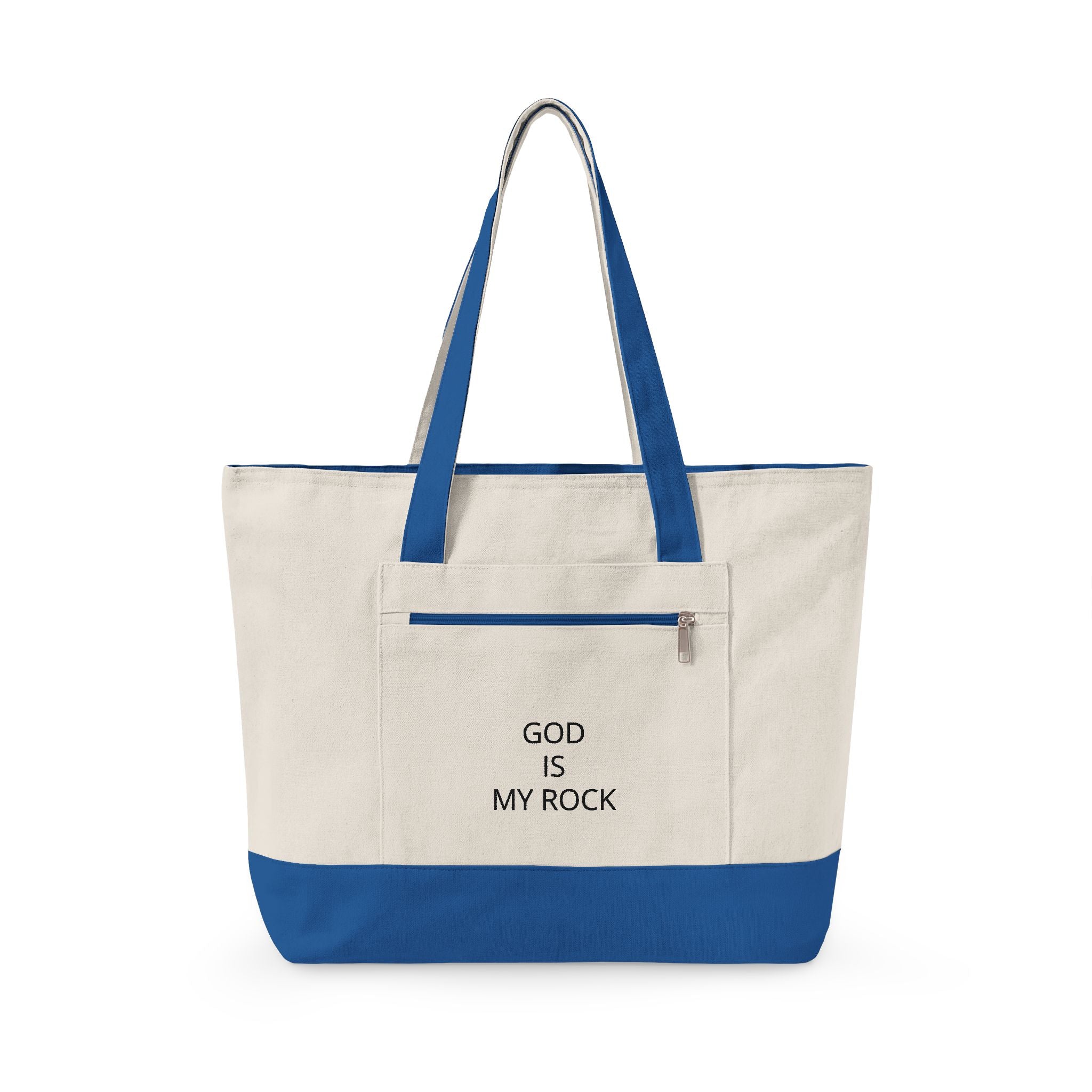 God Is My Rock Zippered Canvas Tote — Faith-Based Everyday Carry Bag