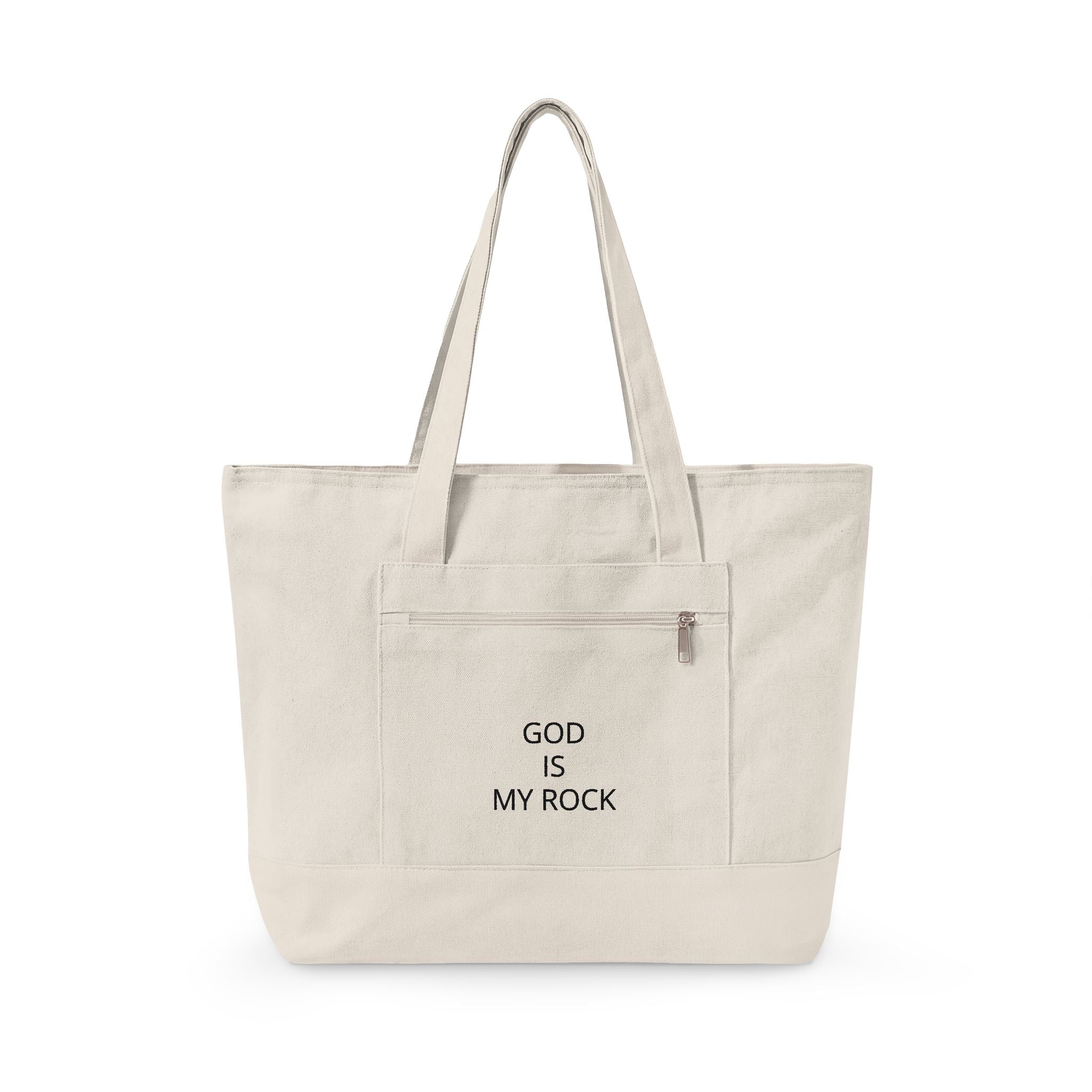 God Is My Rock Zippered Canvas Tote — Faith-Based Everyday Carry Bag
