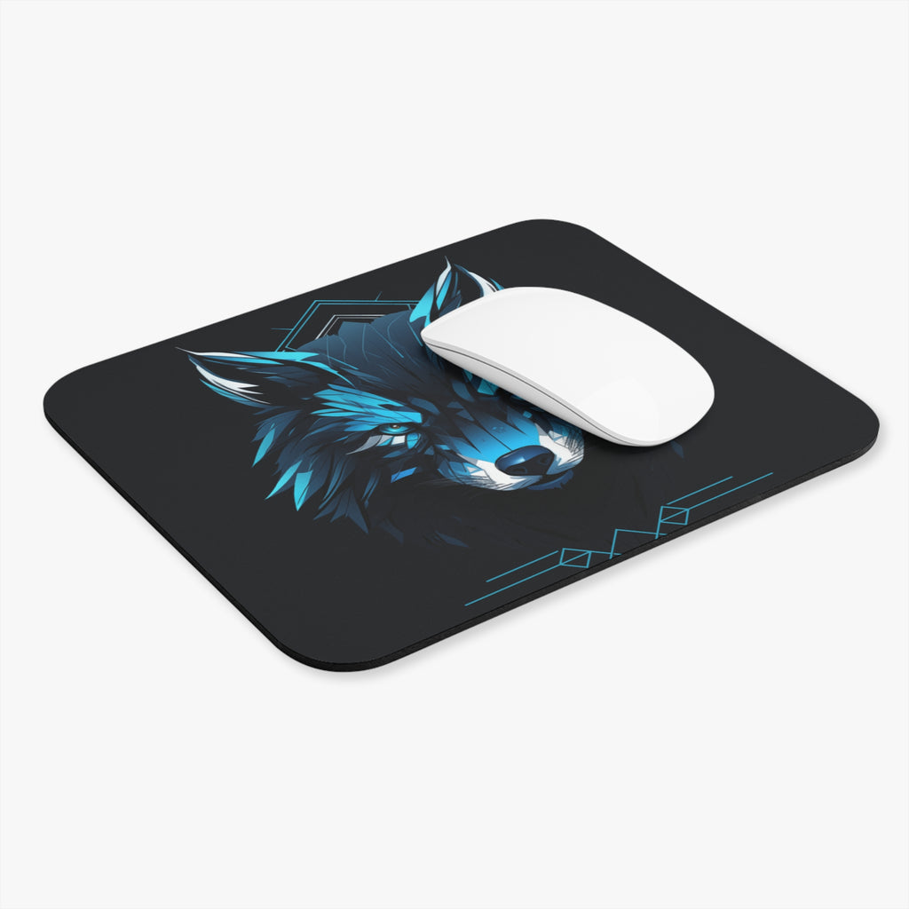 Blue Neon Wolf Gaming Mouse Pad — Rectangular RGB-Style Desk Mat