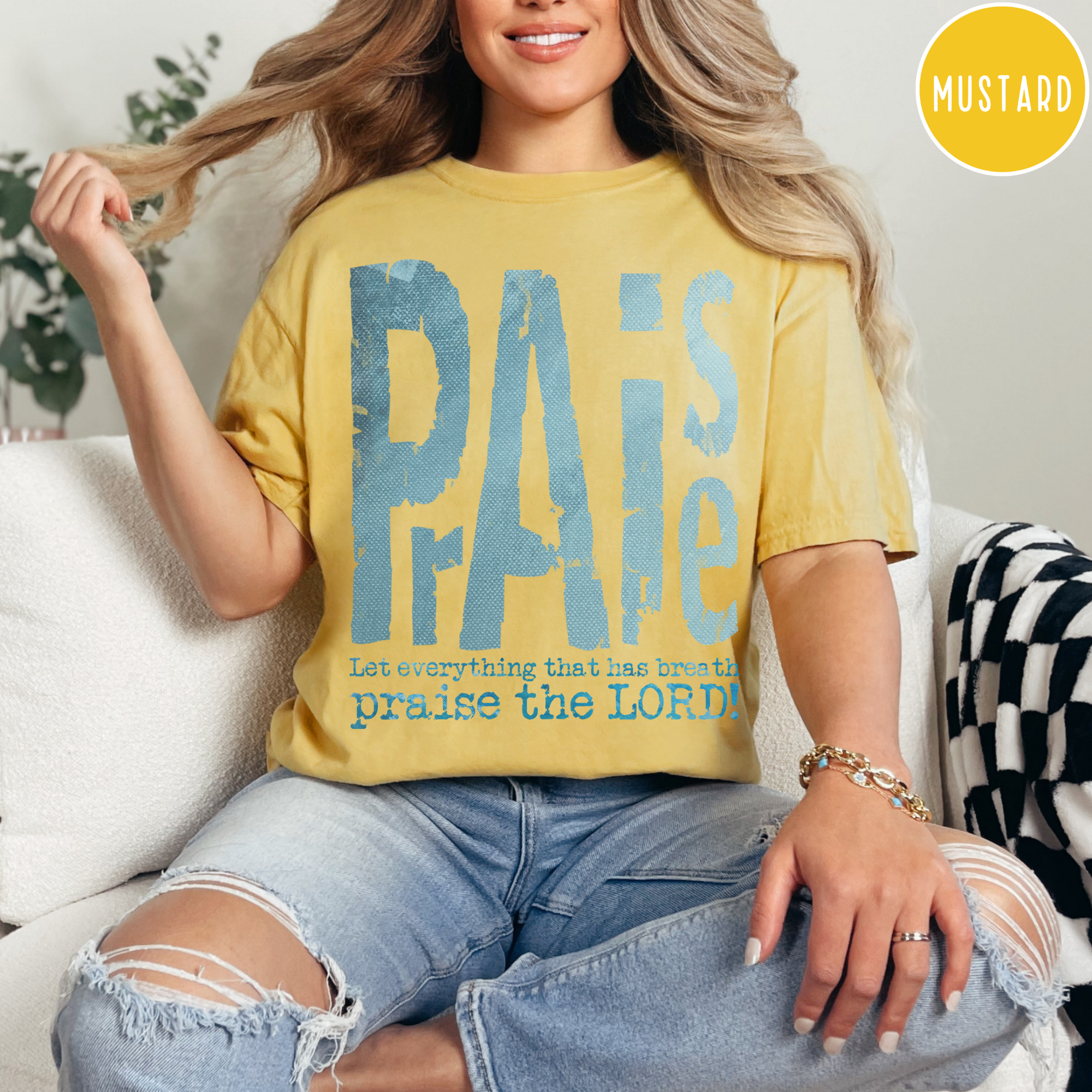 Christian Comfort Color Distressed Praise Shirt for Christian Women and girls