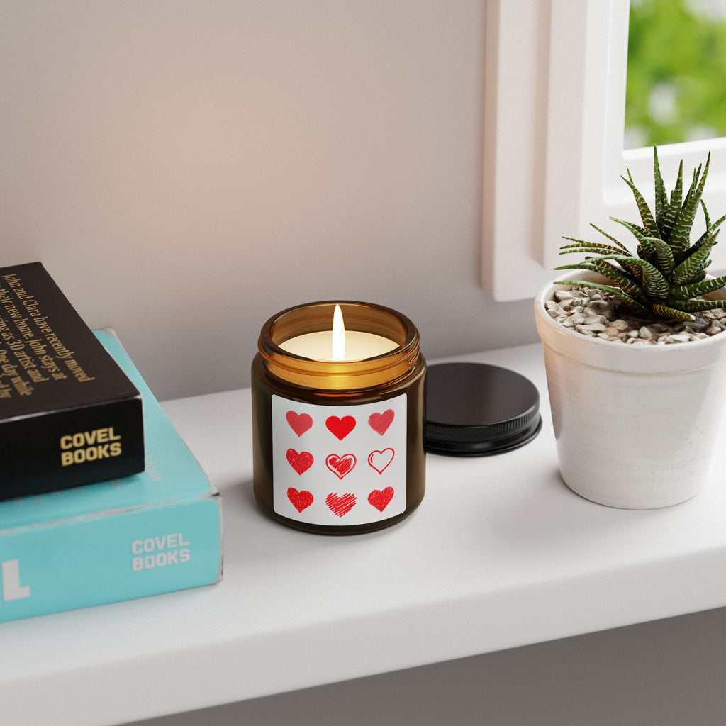 Valentine Hearts Scented Soy Candle — Amber Jar (Multi-Size)