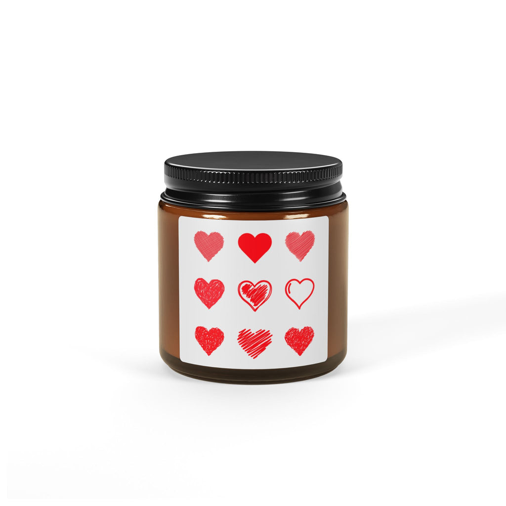 Valentine Hearts Scented Soy Candle — Amber Jar (Multi-Size)
