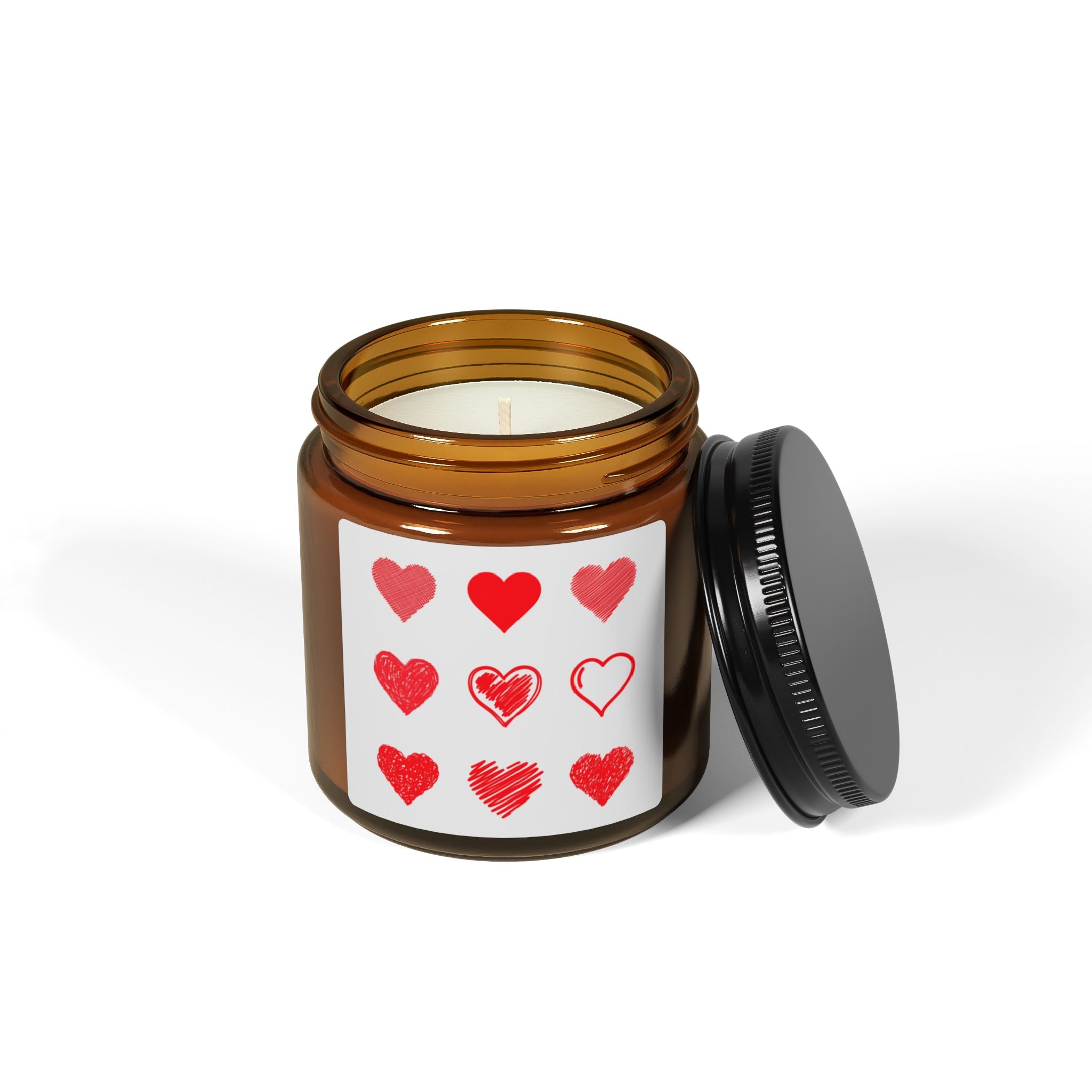Valentine Hearts Scented Soy Candle — Amber Jar (Multi-Size)