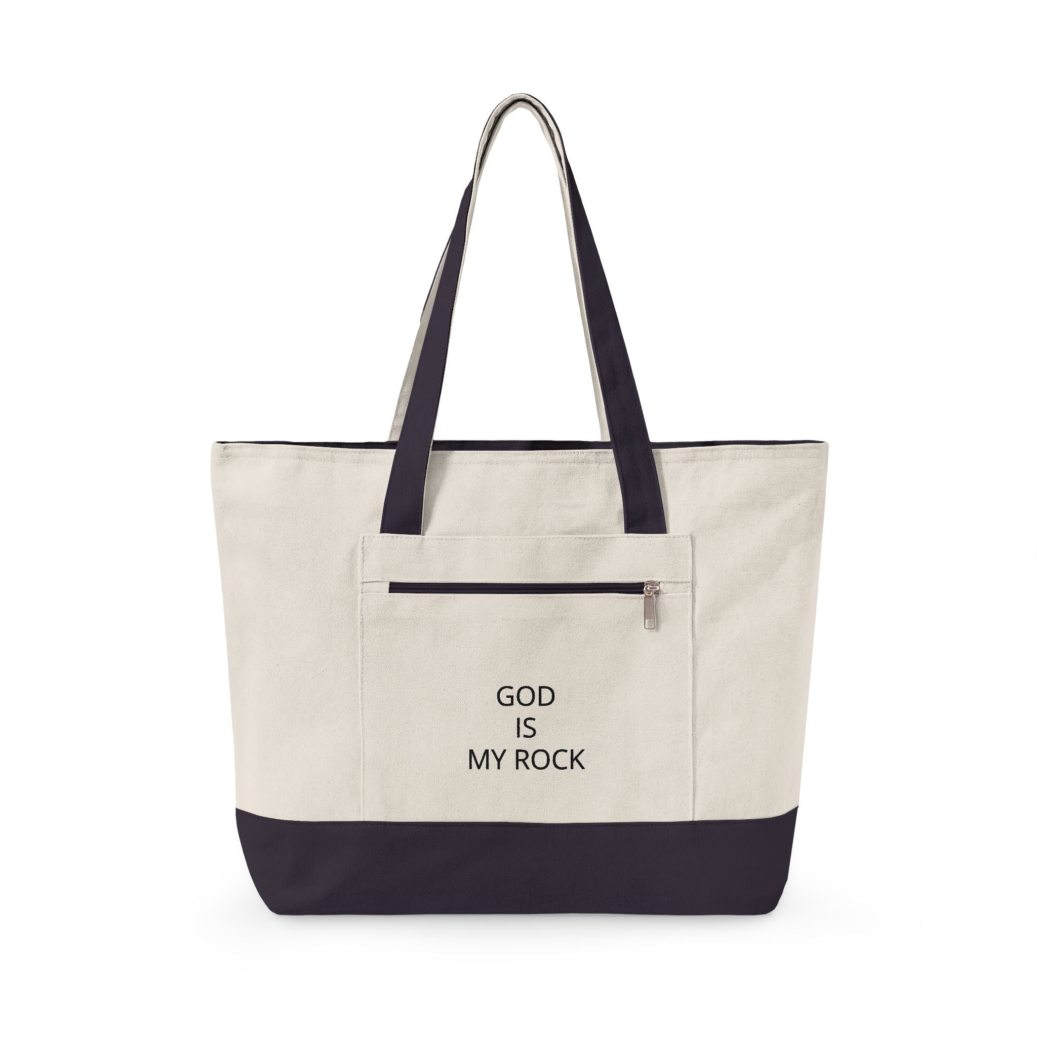 God Is My Rock Zippered Canvas Tote — Faith-Based Everyday Carry Bag