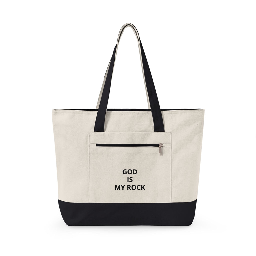 God Is My Rock Zippered Canvas Tote — Faith-Based Everyday Carry Bag