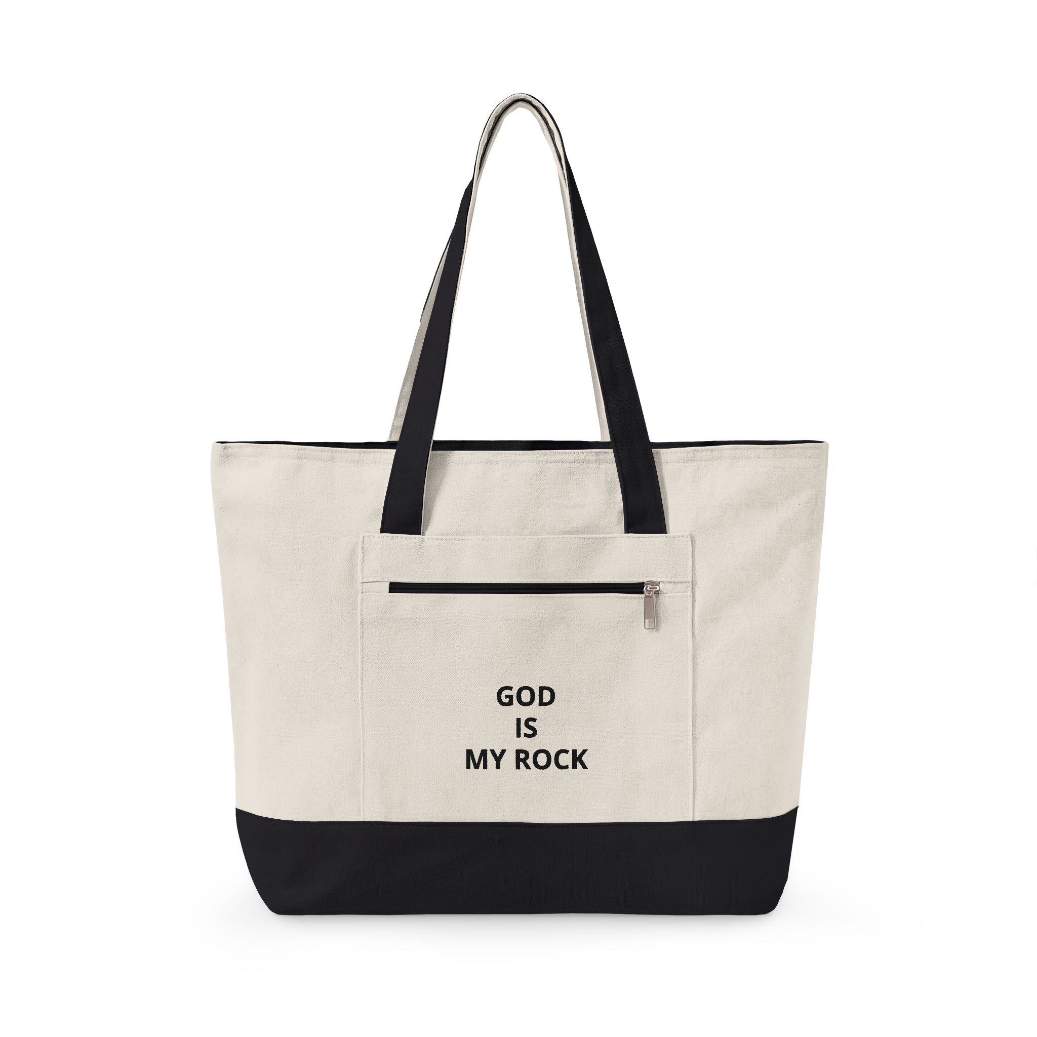 God Is My Rock Zippered Canvas Tote — Faith-Based Everyday Carry Bag