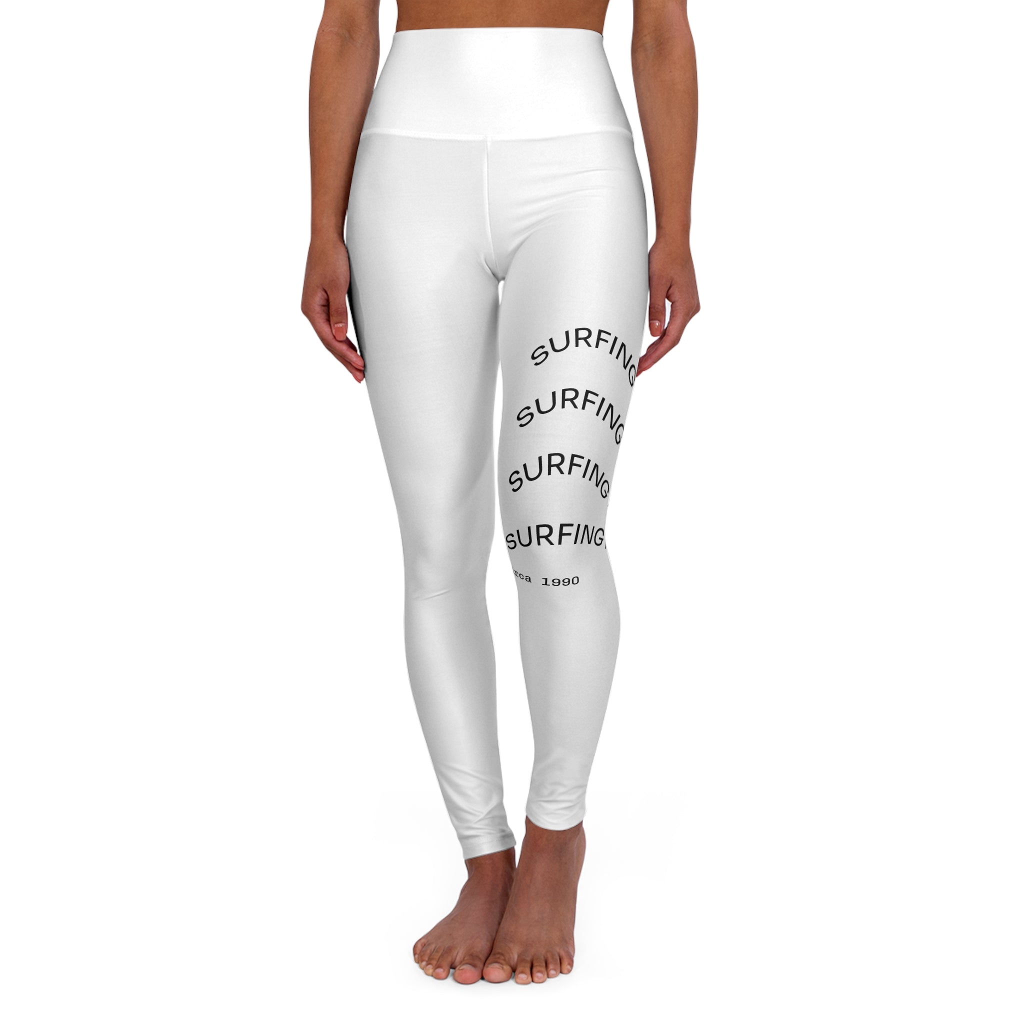 High-Waist Yoga Leggings — 'Surfing the Waves' Minimal Graphic Leggings