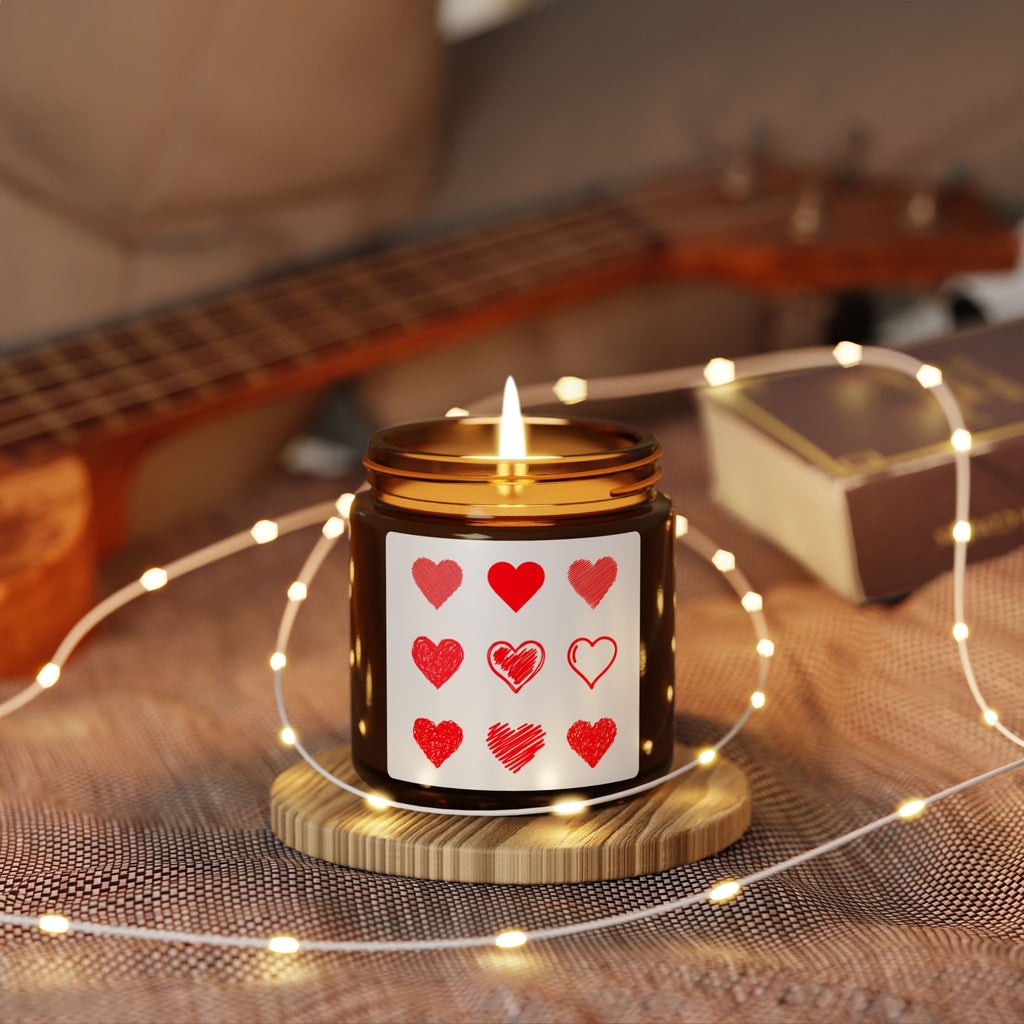 Valentine Hearts Scented Soy Candle — Amber Jar (Multi-Size)