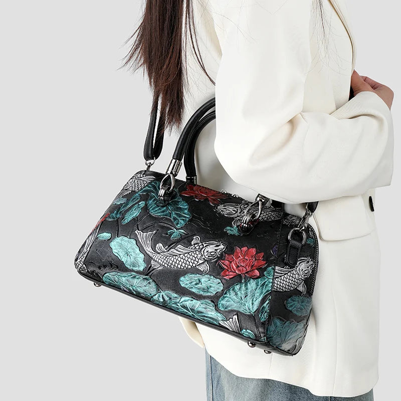 Luxury Designer Handbag Women Shoulder Bag Crocodile Patterned Handbag High-quality 3D Relief Fish Pocket Mid Handtasche Damen